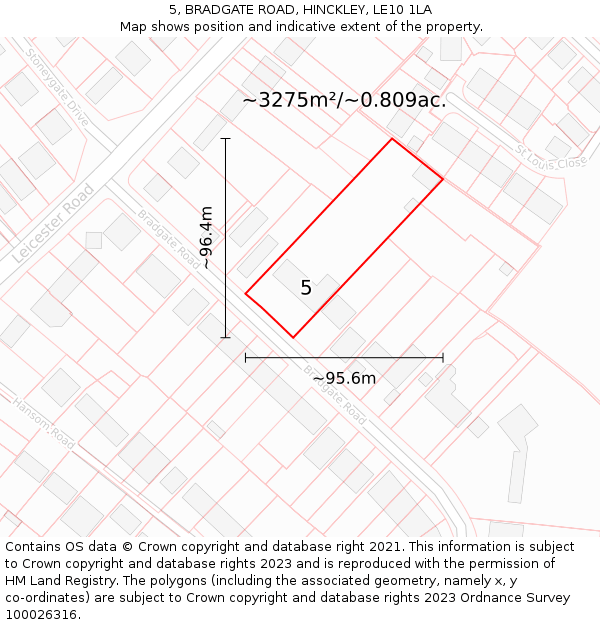 5, BRADGATE ROAD, HINCKLEY, LE10 1LA: Plot and title map