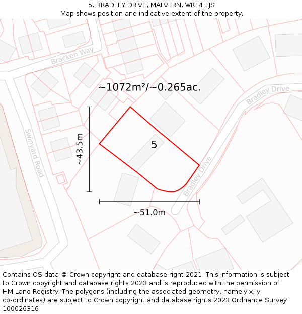 5, BRADLEY DRIVE, MALVERN, WR14 1JS: Plot and title map