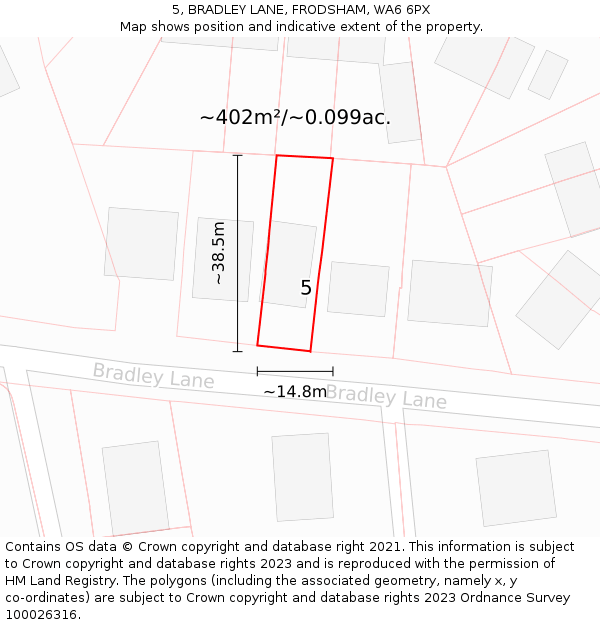 5, BRADLEY LANE, FRODSHAM, WA6 6PX: Plot and title map