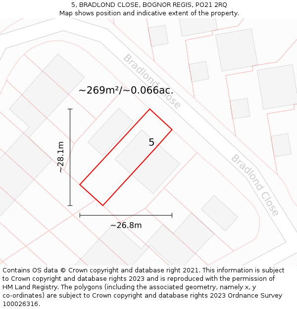 5, BRADLOND CLOSE, BOGNOR REGIS, PO21 2RQ: Plot and title map