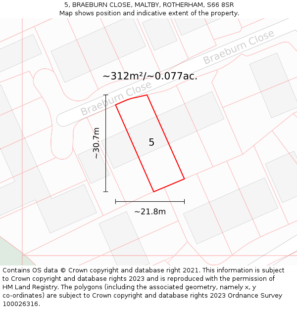 5, BRAEBURN CLOSE, MALTBY, ROTHERHAM, S66 8SR: Plot and title map