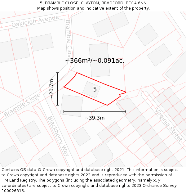5, BRAMBLE CLOSE, CLAYTON, BRADFORD, BD14 6NN: Plot and title map