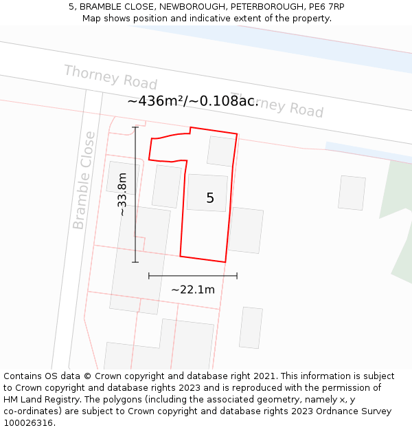 5, BRAMBLE CLOSE, NEWBOROUGH, PETERBOROUGH, PE6 7RP: Plot and title map