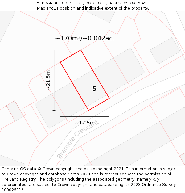 5, BRAMBLE CRESCENT, BODICOTE, BANBURY, OX15 4SF: Plot and title map