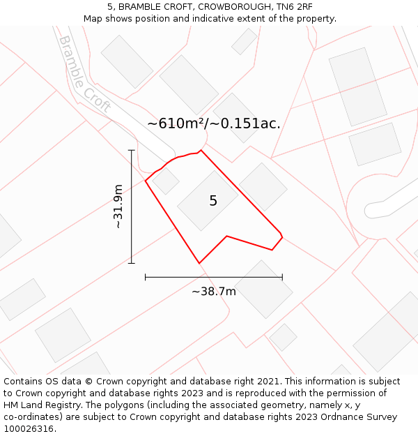 5, BRAMBLE CROFT, CROWBOROUGH, TN6 2RF: Plot and title map