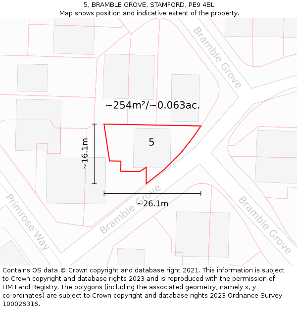 5, BRAMBLE GROVE, STAMFORD, PE9 4BL: Plot and title map