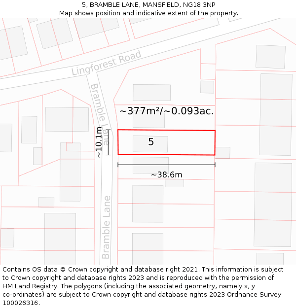 5, BRAMBLE LANE, MANSFIELD, NG18 3NP: Plot and title map