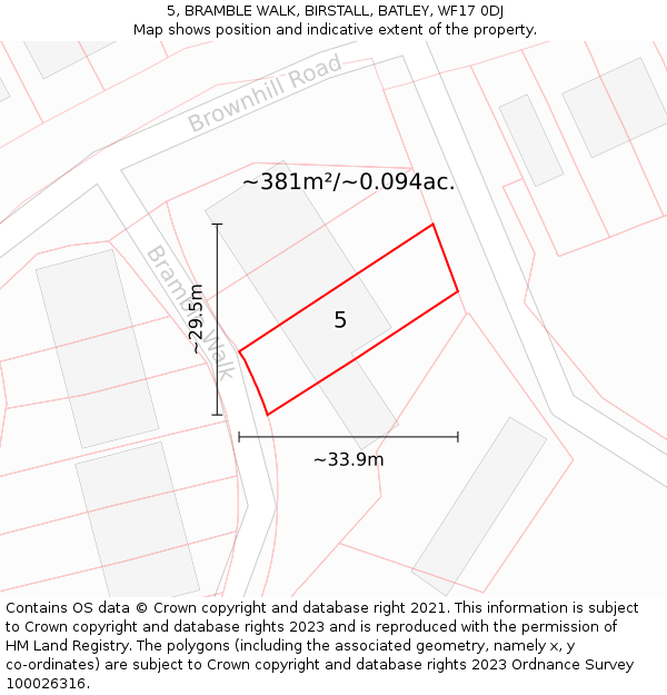 5, BRAMBLE WALK, BIRSTALL, BATLEY, WF17 0DJ: Plot and title map