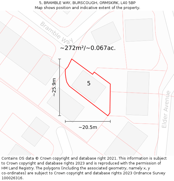 5, BRAMBLE WAY, BURSCOUGH, ORMSKIRK, L40 5BP: Plot and title map