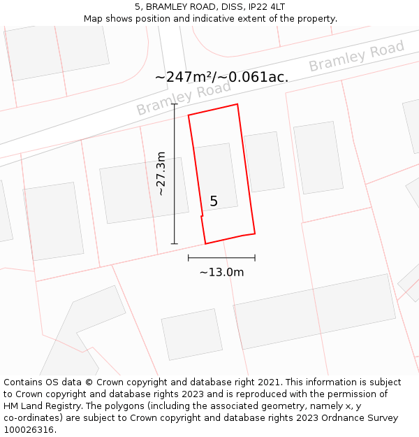 5, BRAMLEY ROAD, DISS, IP22 4LT: Plot and title map