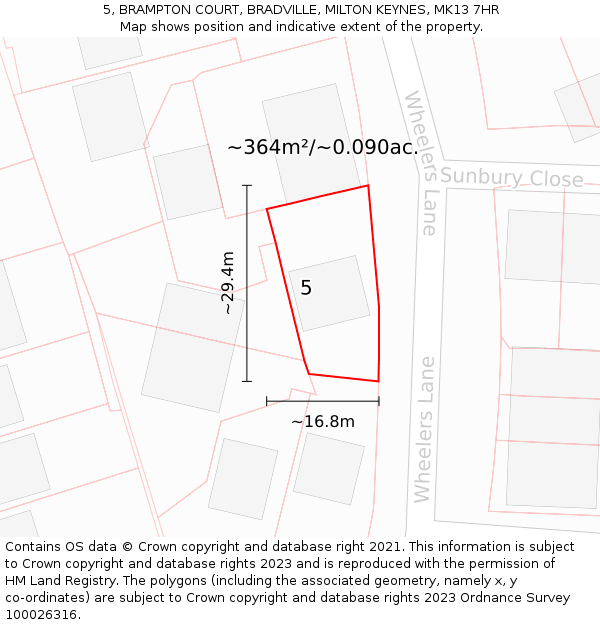 5, BRAMPTON COURT, BRADVILLE, MILTON KEYNES, MK13 7HR: Plot and title map