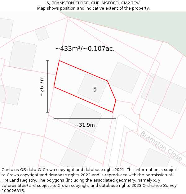 5, BRAMSTON CLOSE, CHELMSFORD, CM2 7EW: Plot and title map