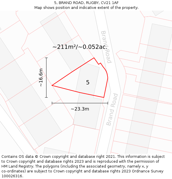 5, BRAND ROAD, RUGBY, CV21 1AF: Plot and title map