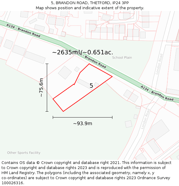 5, BRANDON ROAD, THETFORD, IP24 3PP: Plot and title map