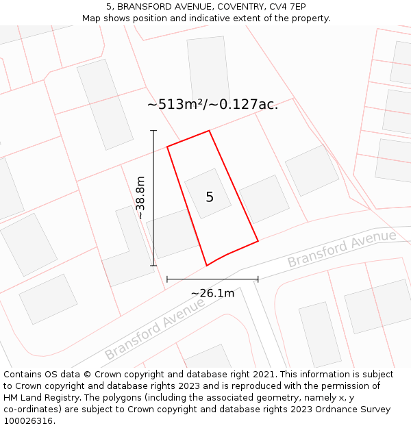 5, BRANSFORD AVENUE, COVENTRY, CV4 7EP: Plot and title map