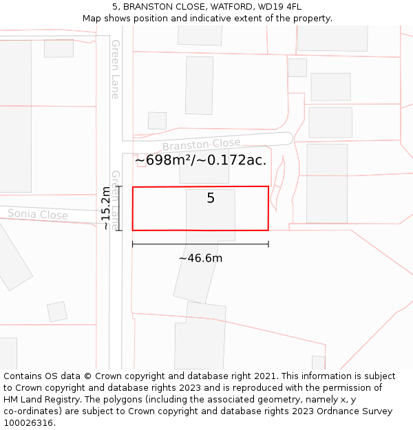 5, BRANSTON CLOSE, WATFORD, WD19 4FL: Plot and title map