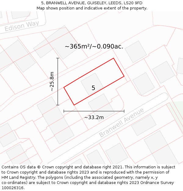 5, BRANWELL AVENUE, GUISELEY, LEEDS, LS20 9FD: Plot and title map