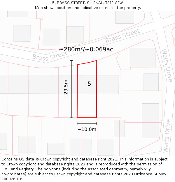 5, BRASS STREET, SHIFNAL, TF11 8FW: Plot and title map