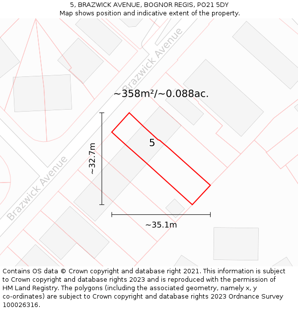 5, BRAZWICK AVENUE, BOGNOR REGIS, PO21 5DY: Plot and title map