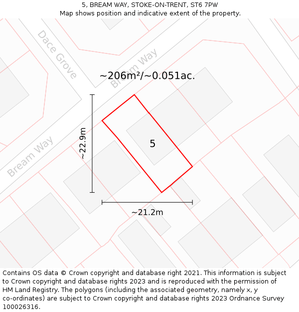 5, BREAM WAY, STOKE-ON-TRENT, ST6 7PW: Plot and title map