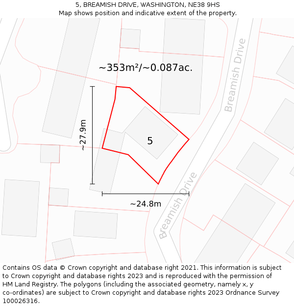 5, BREAMISH DRIVE, WASHINGTON, NE38 9HS: Plot and title map