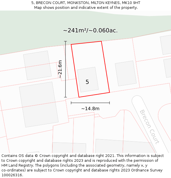 5, BRECON COURT, MONKSTON, MILTON KEYNES, MK10 9HT: Plot and title map