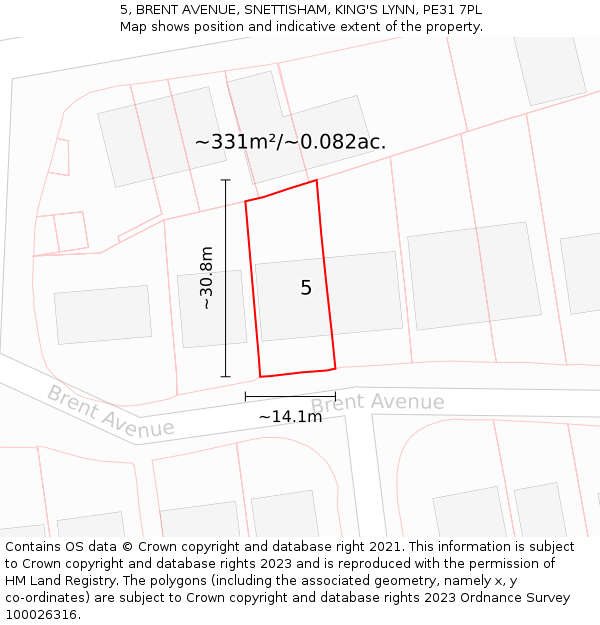 5, BRENT AVENUE, SNETTISHAM, KING'S LYNN, PE31 7PL: Plot and title map