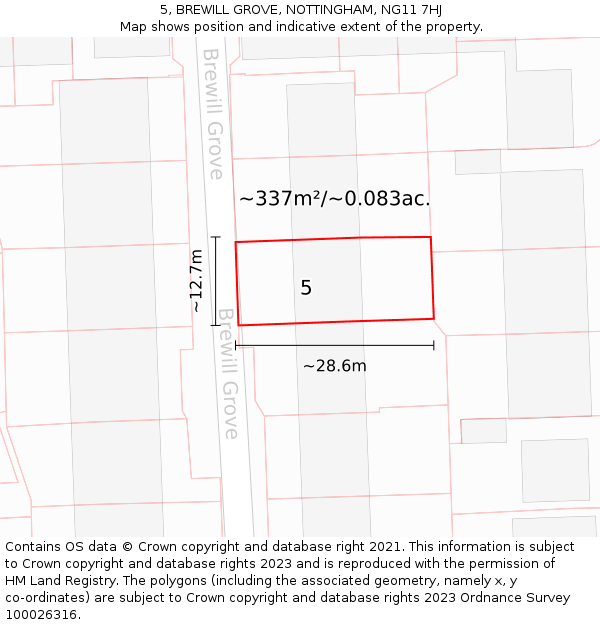 5, BREWILL GROVE, NOTTINGHAM, NG11 7HJ: Plot and title map