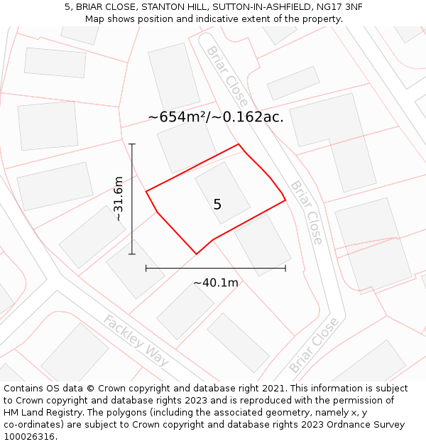 5, BRIAR CLOSE, STANTON HILL, SUTTON-IN-ASHFIELD, NG17 3NF: Plot and title map