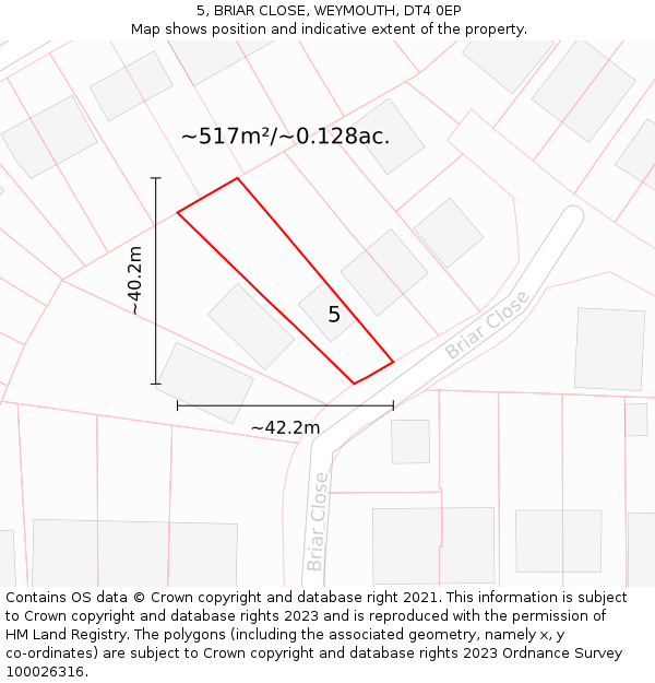 5, BRIAR CLOSE, WEYMOUTH, DT4 0EP: Plot and title map