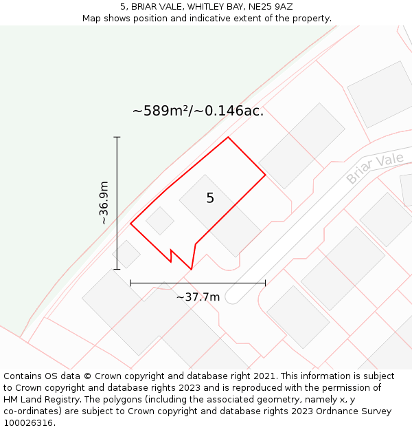 5, BRIAR VALE, WHITLEY BAY, NE25 9AZ: Plot and title map