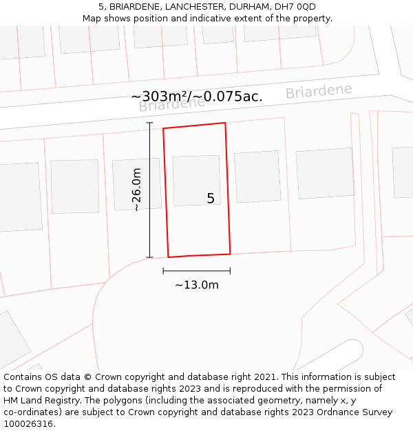 5, BRIARDENE, LANCHESTER, DURHAM, DH7 0QD: Plot and title map