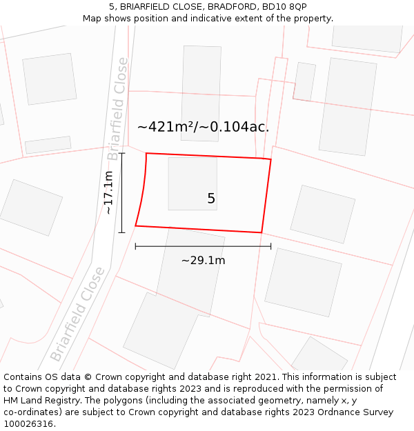 5, BRIARFIELD CLOSE, BRADFORD, BD10 8QP: Plot and title map