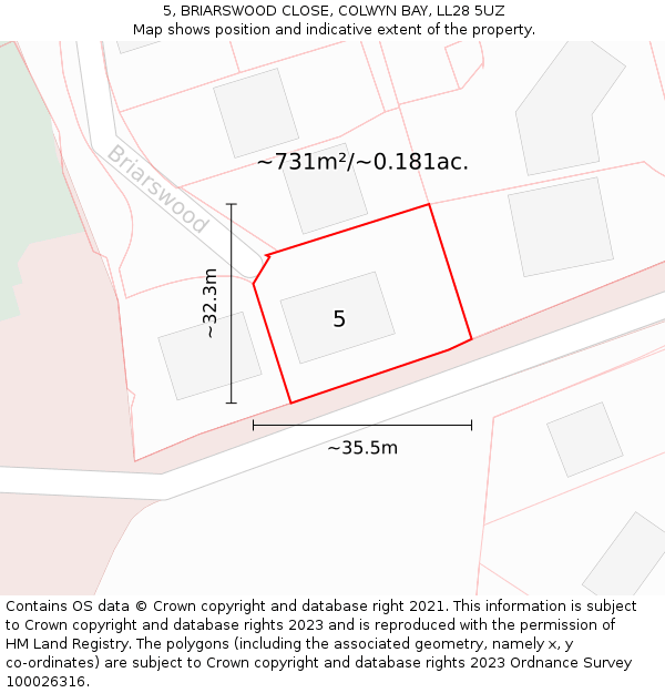 5, BRIARSWOOD CLOSE, COLWYN BAY, LL28 5UZ: Plot and title map