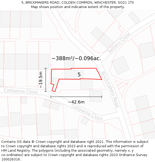 5, BRICKMAKERS ROAD, COLDEN COMMON, WINCHESTER, SO21 1TX: Plot and title map