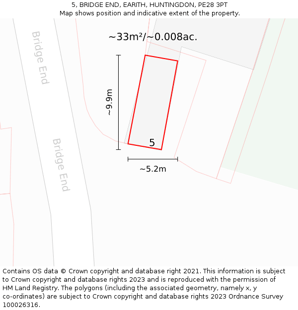 5, BRIDGE END, EARITH, HUNTINGDON, PE28 3PT: Plot and title map