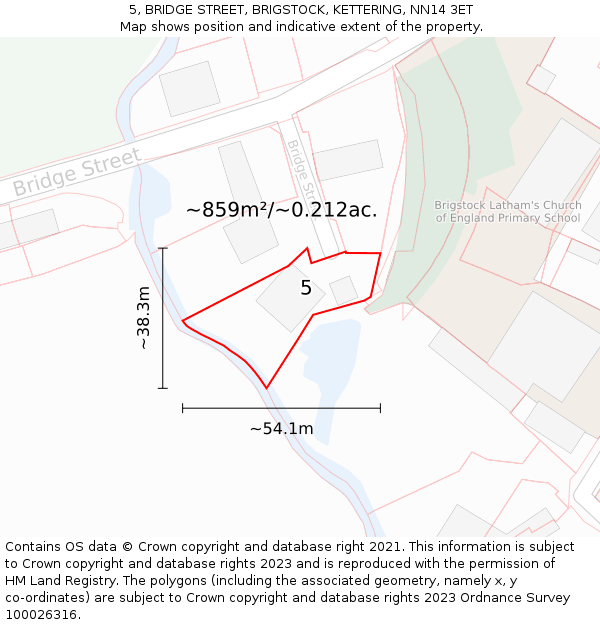 5, BRIDGE STREET, BRIGSTOCK, KETTERING, NN14 3ET: Plot and title map