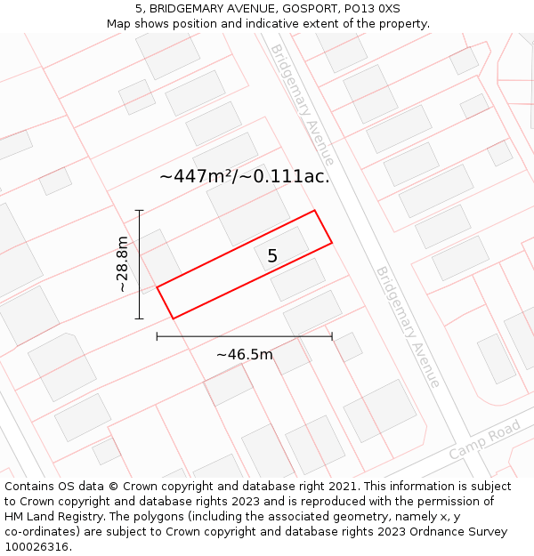 5, BRIDGEMARY AVENUE, GOSPORT, PO13 0XS: Plot and title map