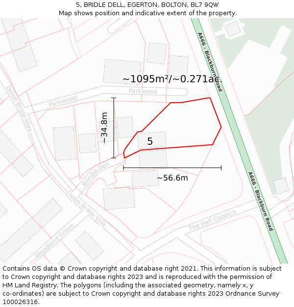 5, BRIDLE DELL, EGERTON, BOLTON, BL7 9QW: Plot and title map