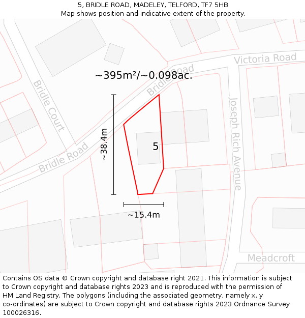 5, BRIDLE ROAD, MADELEY, TELFORD, TF7 5HB: Plot and title map