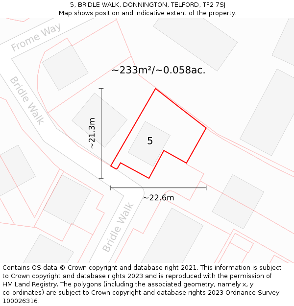 5, BRIDLE WALK, DONNINGTON, TELFORD, TF2 7SJ: Plot and title map