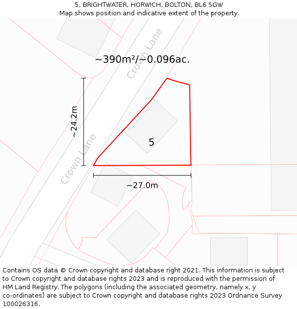 5, BRIGHTWATER, HORWICH, BOLTON, BL6 5GW: Plot and title map
