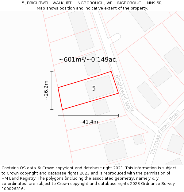 5, BRIGHTWELL WALK, IRTHLINGBOROUGH, WELLINGBOROUGH, NN9 5PJ: Plot and title map