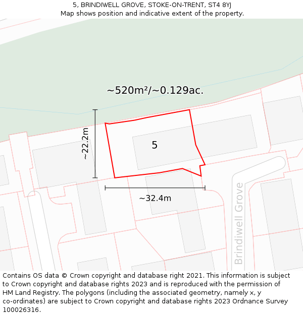 5, BRINDIWELL GROVE, STOKE-ON-TRENT, ST4 8YJ: Plot and title map