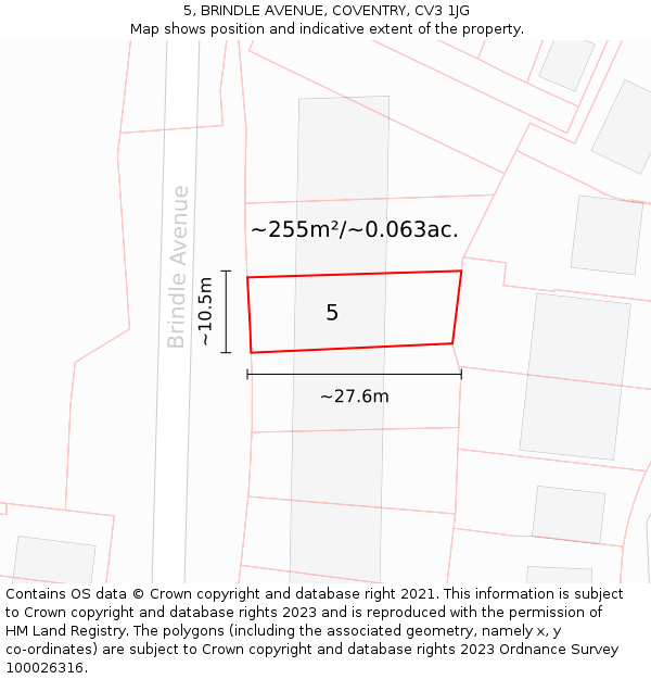 5, BRINDLE AVENUE, COVENTRY, CV3 1JG: Plot and title map