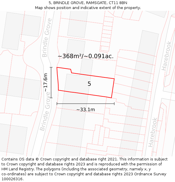 5, BRINDLE GROVE, RAMSGATE, CT11 8BN: Plot and title map