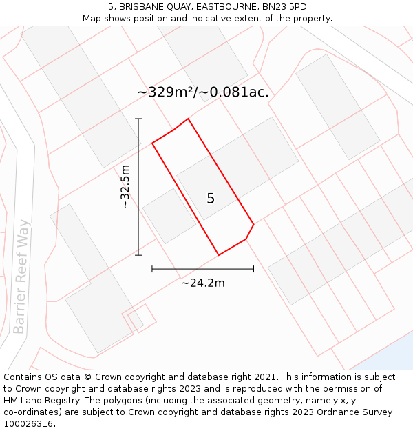 5, BRISBANE QUAY, EASTBOURNE, BN23 5PD: Plot and title map