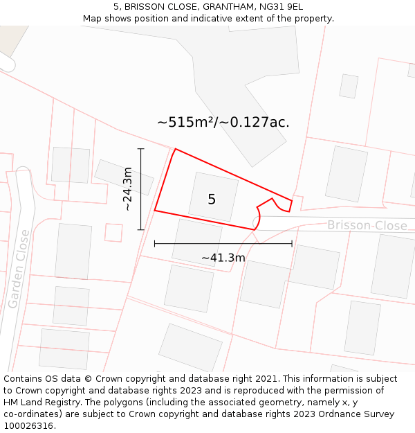 5, BRISSON CLOSE, GRANTHAM, NG31 9EL: Plot and title map