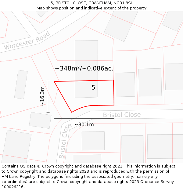 5, BRISTOL CLOSE, GRANTHAM, NG31 8SL: Plot and title map