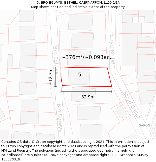 5, BRO EGLWYS, BETHEL, CAERNARFON, LL55 1GA: Plot and title map